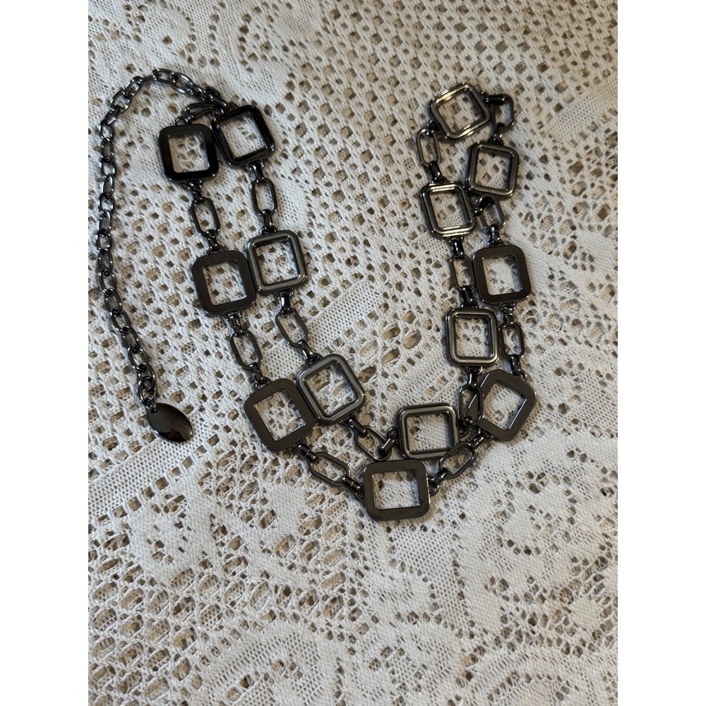 Vintage Womens Gunmetal Chain Belt Square Links S Hook Closure Fashion Accessory